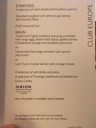 Menu LHR-ATH