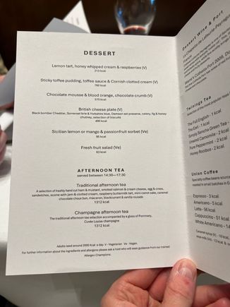 Dessert menu