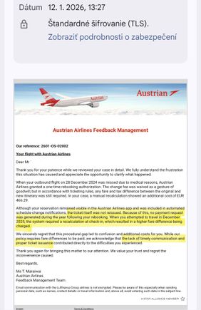 "OS email from January 2026: Sincere regret for the error and explicit admission that the ticket was never reissued."