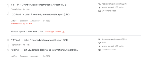 The flight to JFK has no advertised wifi, normal connection flight does.
