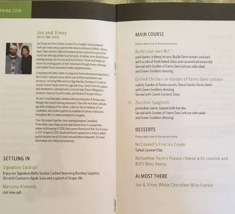 Lunch on LAX-BOS in Delta One. Notice only one course. No starters.