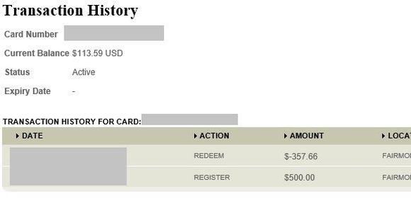 Gift Card History