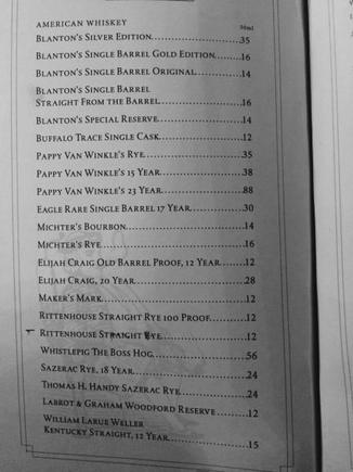 Rosewood Bourbon Menu