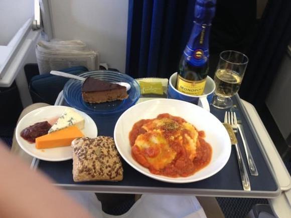 LGW - TFS. Club Europe. Purchased an upgrade at the airport but they couldn't guarantee any veggie food. However as I was in 1C I got to sample the delicious pasta. 3/14.