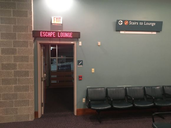 Entrance to stairwell that descends  to the PVD Escape Lounge