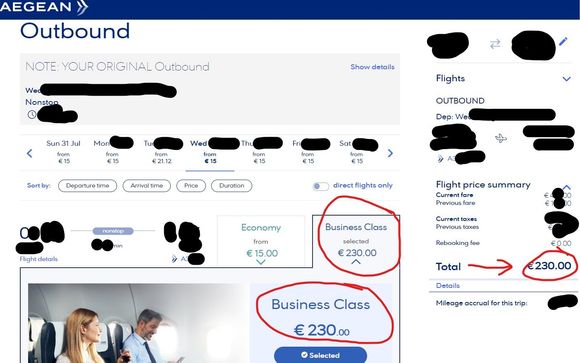 verify that your are on the same date and the same flight, otherwise navigate to that date and flight. Select business class to see the fare difference that you will need to pay.