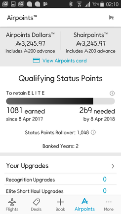 Click on the status points rollover 