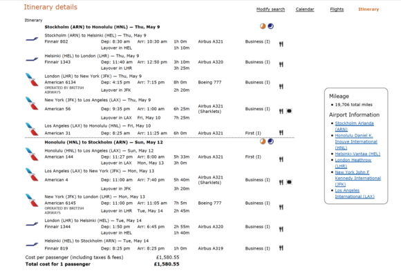 So first proper TP run booked ARN to HNL for 1080 points plus another 160 points positioning for another £338, overall £1.55/TP which I think works out quite well. A couple of nights in Honolulu to have a look around.