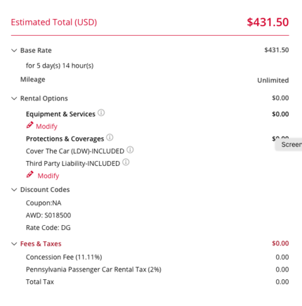 Rate includes all taxes and fees, and also insurance. Too good to be true?