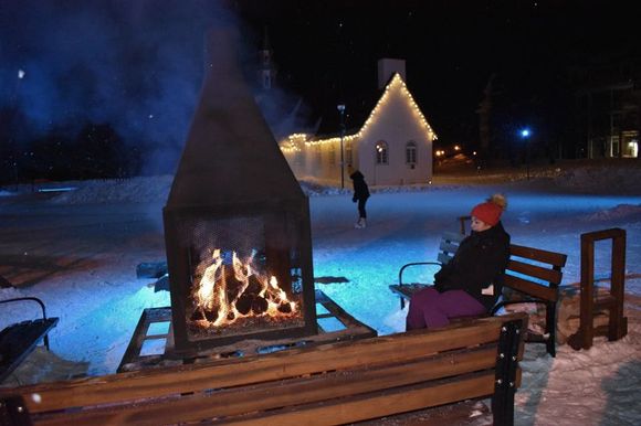 Fire by the skating rink