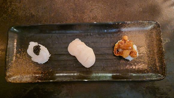 shrimp, scallop, Hokaido Toro hand rollsuni