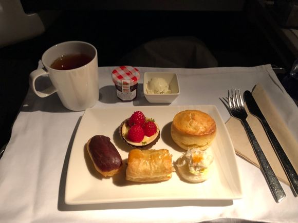 mid-flight tea service - great scone and clotted cream