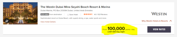 Westin Dubai showing as from 100,000 points for the stay. 