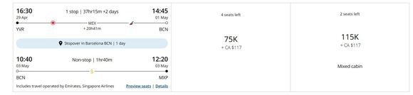 Only the YVR to MEX is not in Business Class