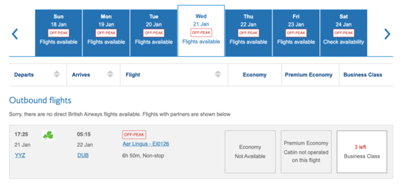 YYZ-DUB on BA site