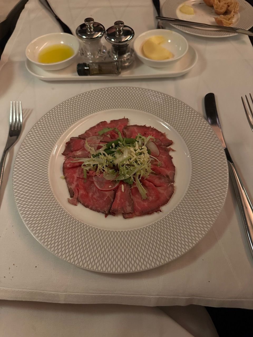 Beef carpaccio. 