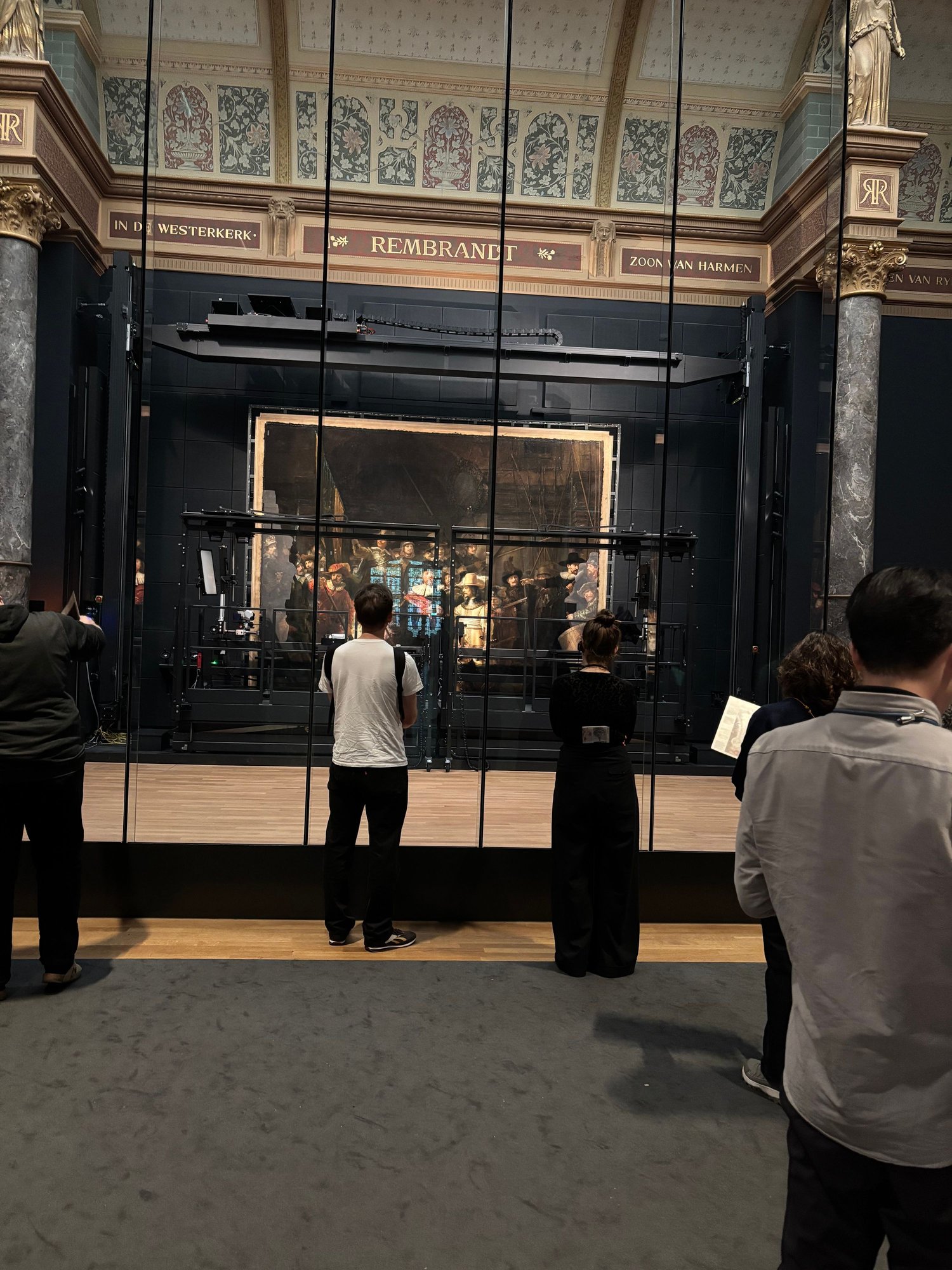 Nightwatch under restoration in the Rijksmuseum.