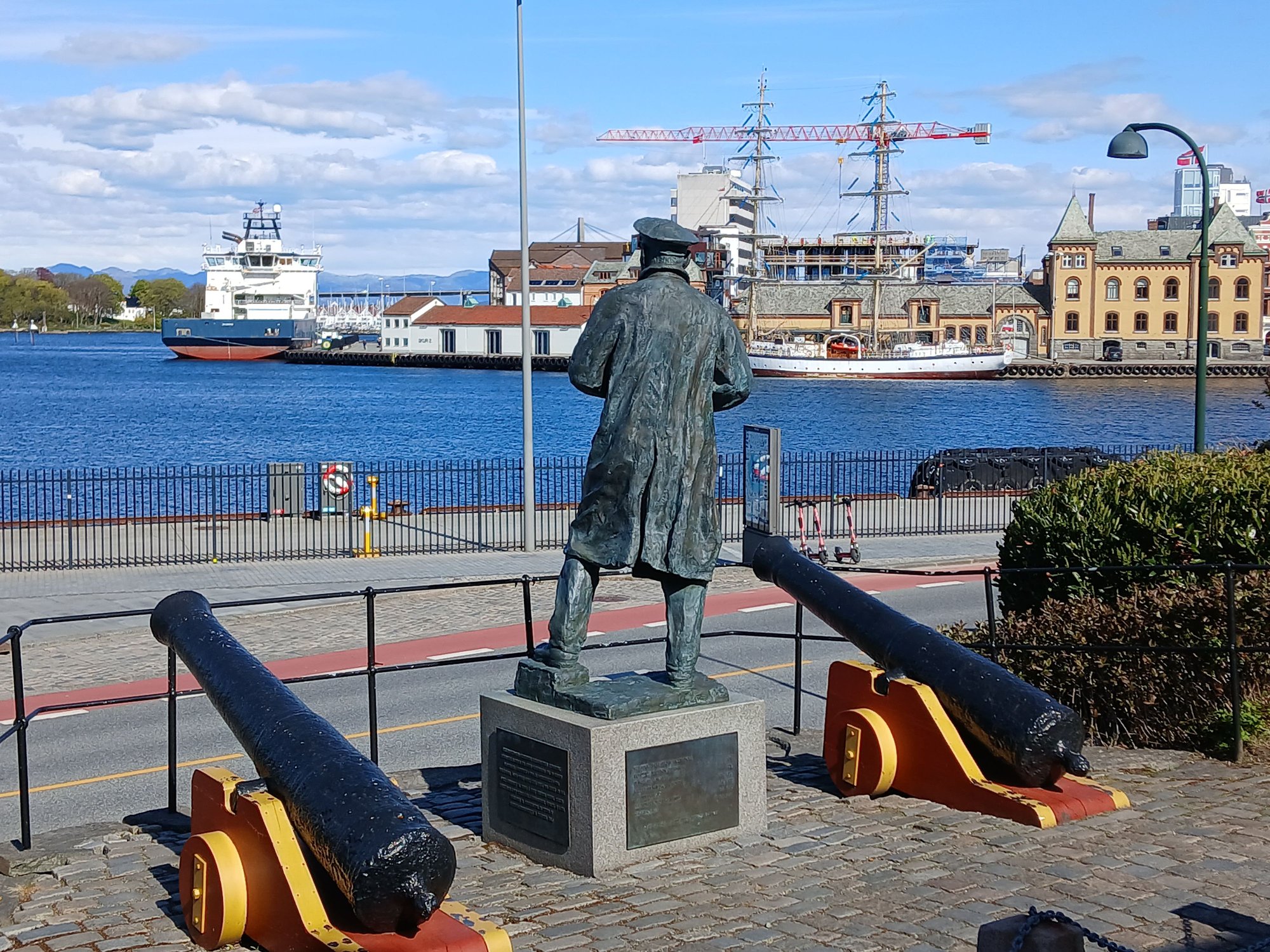 Along the west side of the harbour
