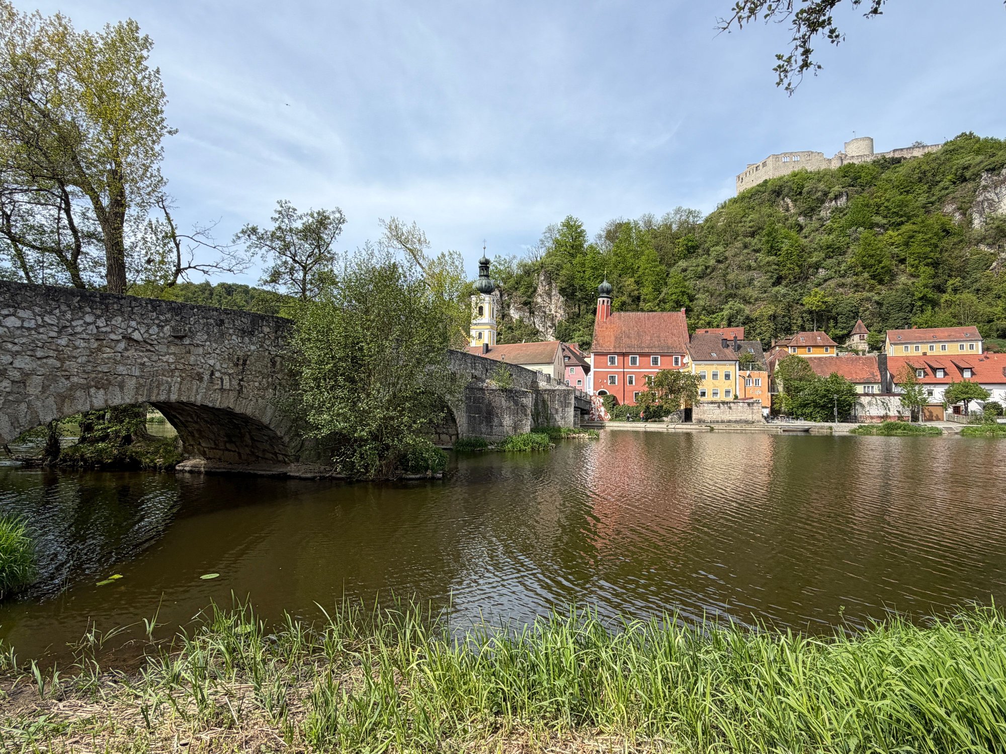 Historic stone bridge, and castle ruins