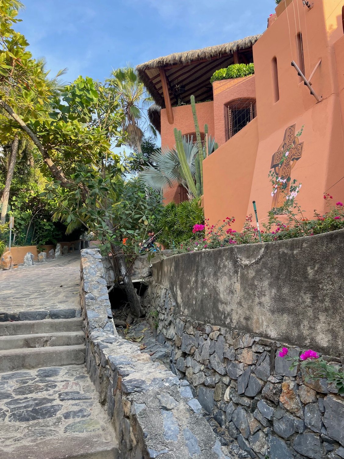 Looking back up the steps at one of the condos