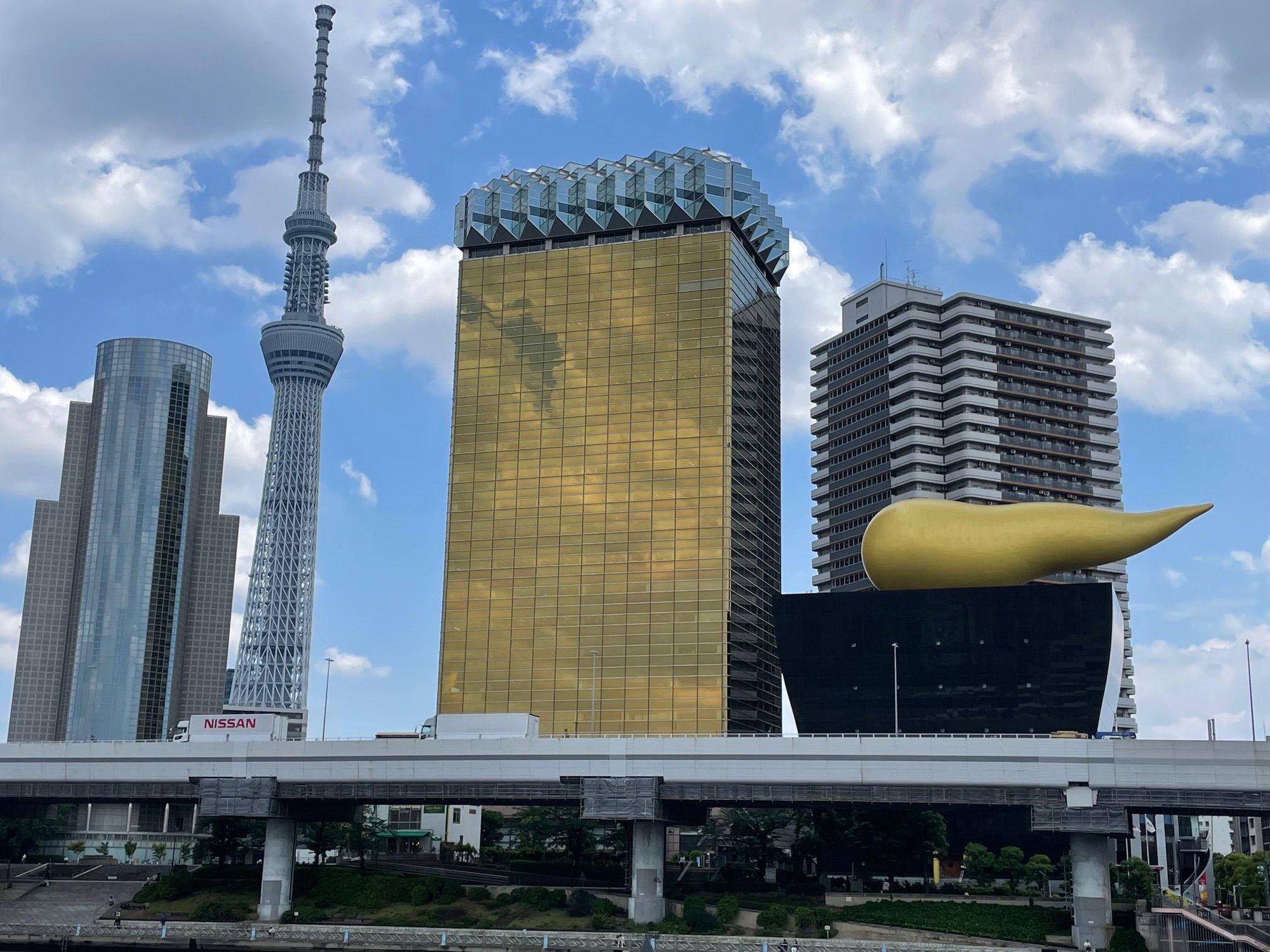 This is a better shot of the Skytree and the Asahi Building in the middle.  The 
