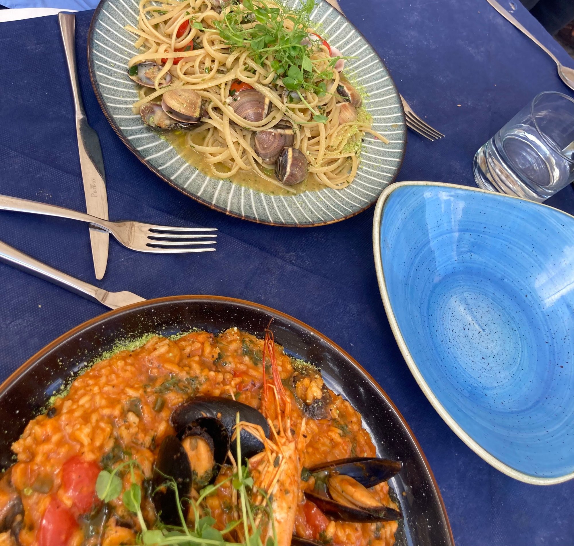 Liska Restaurant Risotto Fruitti di Mare and Linguine Vongole