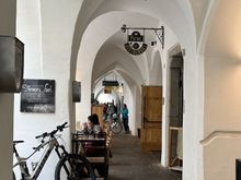 Medieval arcades under the vaults of the houses.