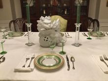 In case I don’t find any wonderful flowers at the market tomorrow, Foo Dog comes to the rescue as a centerpiece. 