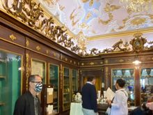 Sam trying to blend in at the Santa Maria Novella Pharmacy 