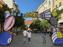 Entering Old Town in Cluj where there is a festival going on