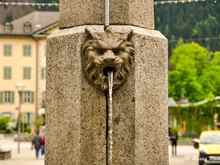 The alpine water in the fountain is pure and potable.