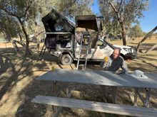 Camping under the gum trees at Tobermorey Station