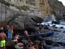 Bathers in the hot waters