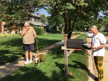 Me on the right with my bold, out of comfort zone Elephant Pants  which have become my every day wear in spring and fall. I think I bought them from some Hermès equivalent kiosk for $2.00 somewhere in Asia last Spring. The neighbor obviously loved the look. 