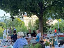 Outdoor dining area at the Aurora Hotel in Merano