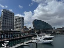 The Australian National Maritime Museum is located on Darling Harbour. This view of Darling Harbour is taken from the museum. 