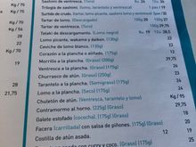 THE "CARTA" of the ATUN ROJO DE LA ALMADRABA, the tuna section of the menu and the heart of EL CAMPERO'S KITCHEN