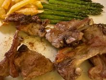 Lamb chops; there is a lot of asparagus on restaurant menus so I imagine they have at least two harvests a year.  These were very nice, not as good as those at La Castela in Madrid however.