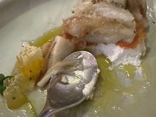 Is this the best eggplant dish I've ever eaten?  I think so:   Peeled eggplant with rectangular cube of honeycomb and caramelized goat cheese, on which the eggplant rests.....a million "wows!"