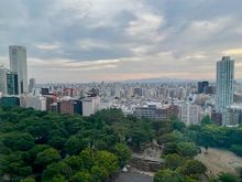 View from our room, Hyatt Regency Shinjuku. If you look closely, Mt. Fuji is visible to the left of the building on the right side of the photo.