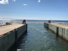 View from the footbridge looking out to sea
