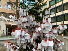 
Every Advent, Basel sets up a tree near Marktplatz where people can come to write out their wishes and hang them on and around the tree. I read several of the ones for this year; most wished for peace and a healthier, happier world. 