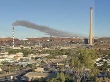 Mt Isa from the Mt Isa Lookout. Copper and lead smelter stacks left and right.