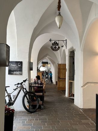 Medieval arcades under the vaults of the houses.