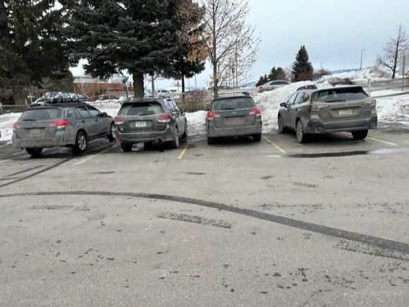 A very Bozeman pic of all the Subarus (including ours) at a brewery. 