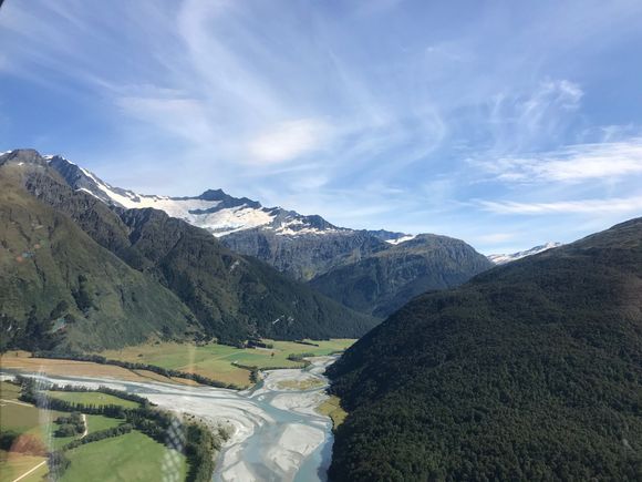 Helicopter view over glaciers in Mount Aspiring. National Park