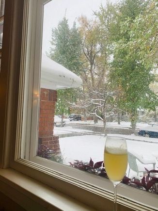 It has been snowing since about 4 am and hasn’t quit.  Snow and a French 75. 