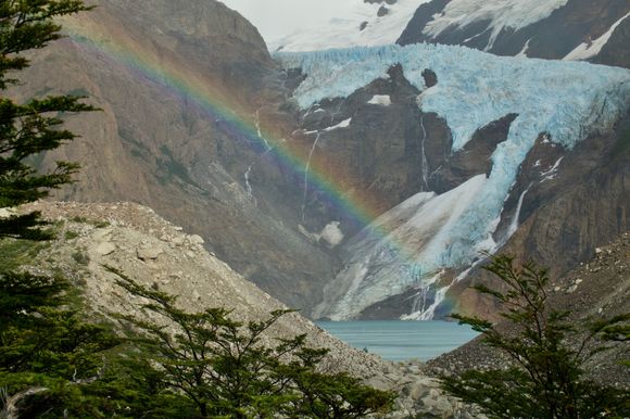 Rainbow over a glacier made lake