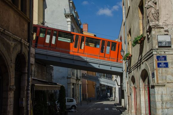 Public transit funicular up to Fourviere district.