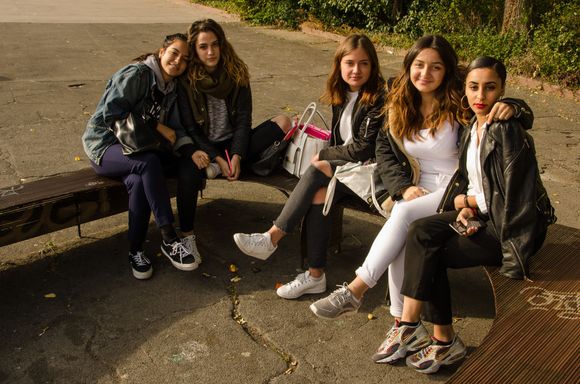 Little women enjoying Place Rouville in the Croix-Rousse district. *The photo taken at same time as the 1st Trump-Hilary debate--wonder what they made of the election result back then?